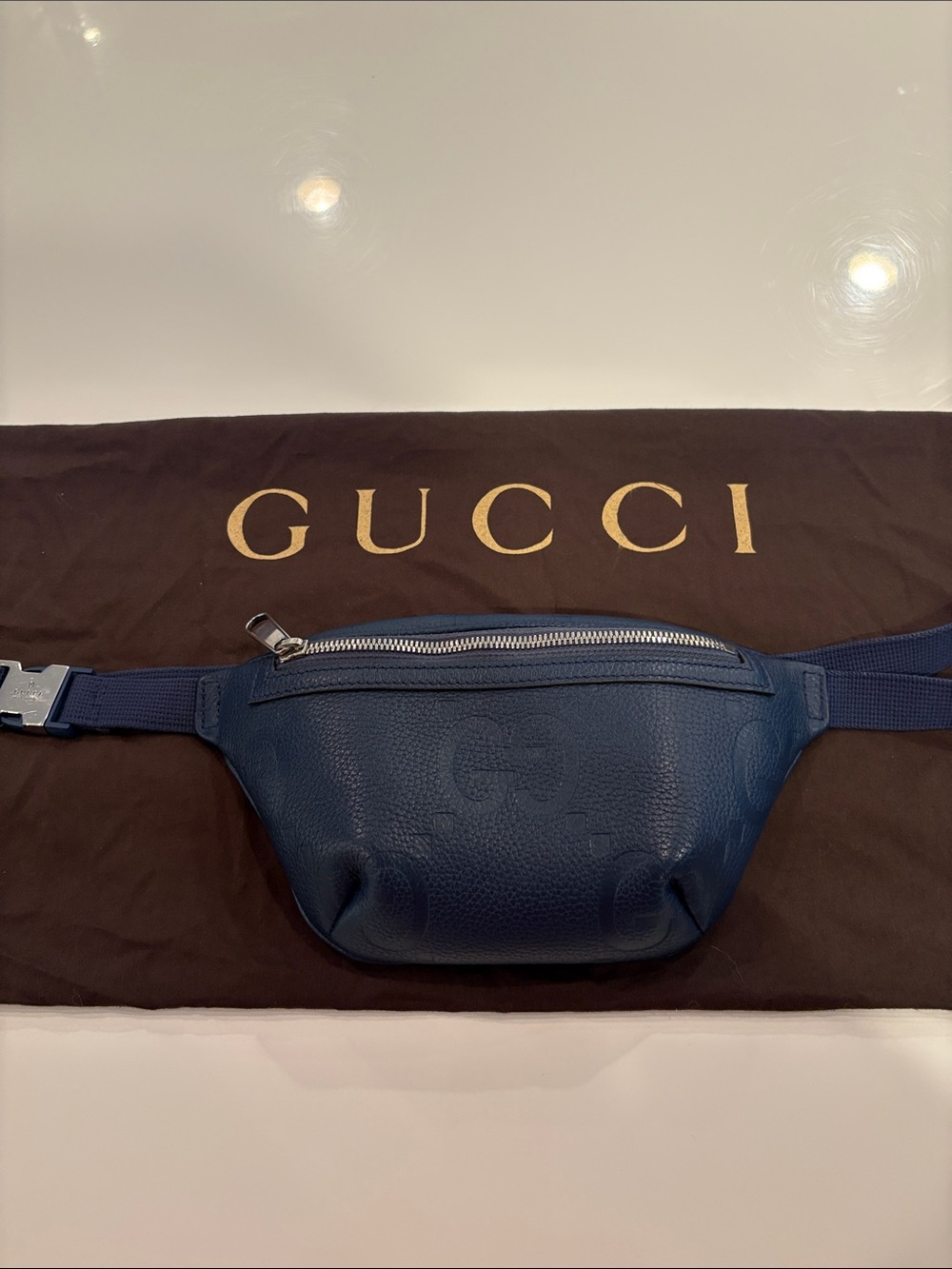 GUCCI Piuma Calfskin Jumbo GG Embossed Small Belt Bag Royale
